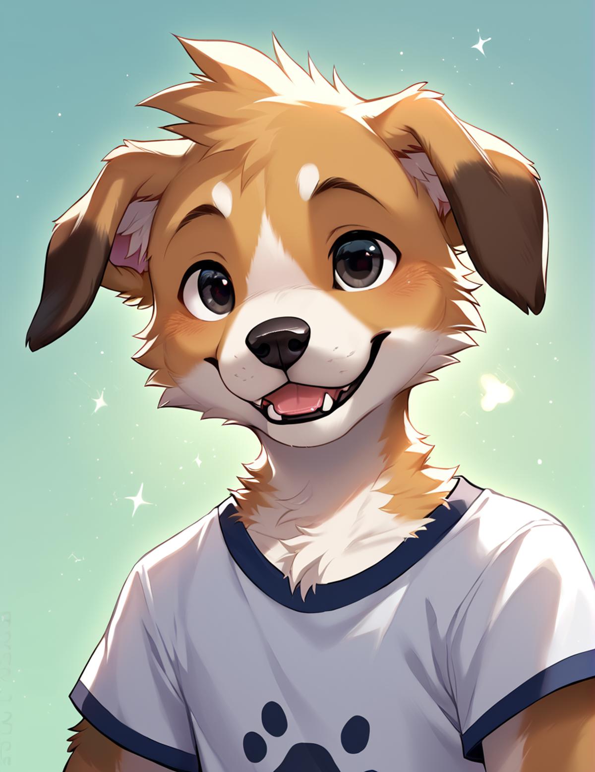 There is a dog that is wearing a shirt with a paw on it - SeaArt AI