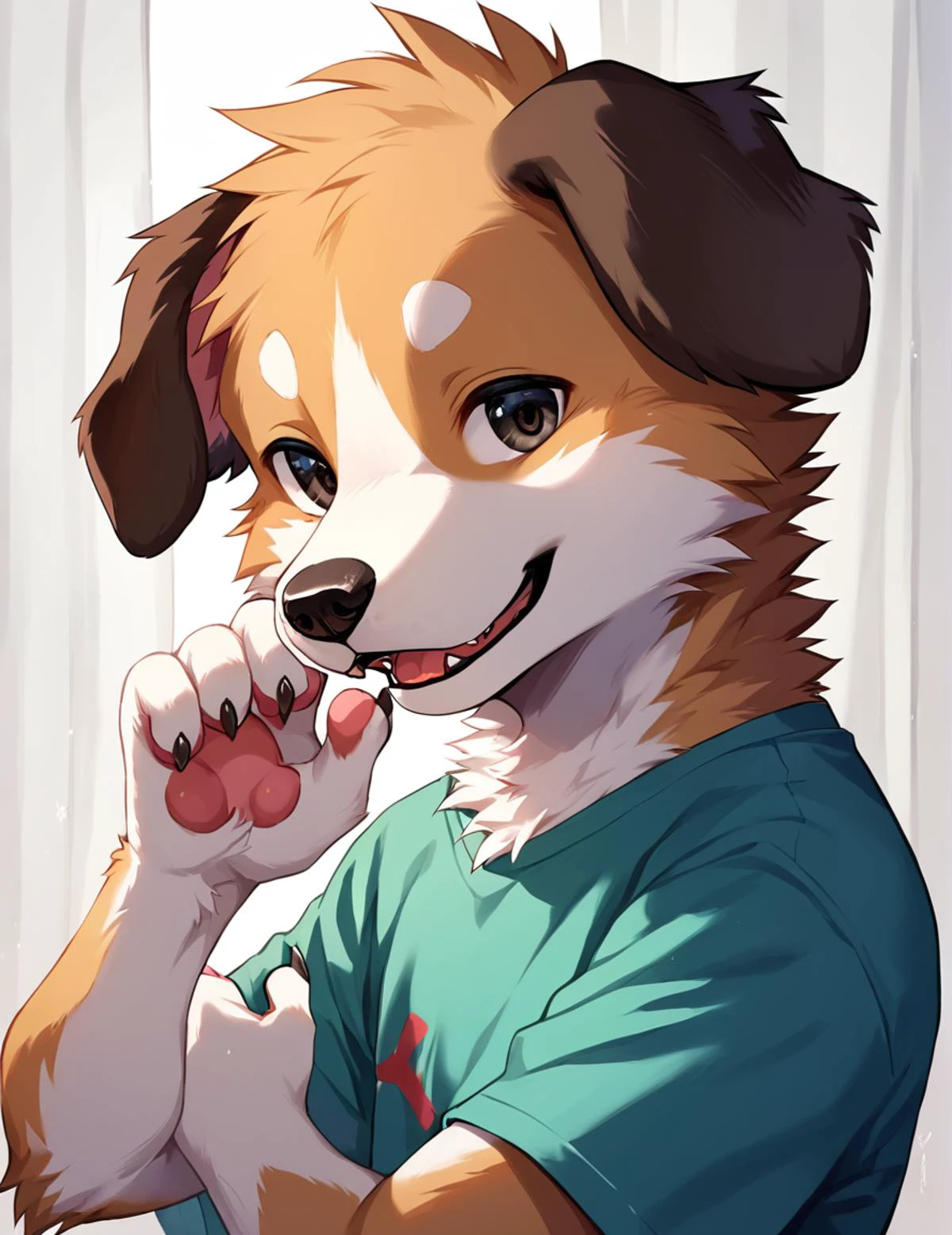 score_9, score_8_up, score_7_up, score_6_up, score_5_up, score_4_up,source_furry, rating_safe, (fur, furry:2), (young:1.0),
BREAK
masterpiece, best quality, absurdres, unity 8k wallpaper, official art, official style,
BREAK
(1boy, male focus, dog boy:1.5),
detailed hair, transparent hair,(looking at viewer, dutch angle),
BREAK
Delicate eyes, beautiful eyes, detailed eyes,
hi res, detailed,(highlight:1.3), shirt, short sleeve,, summer, smile,
black hair, black eyes,
BREAK
((((zPDXL))))