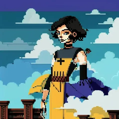 pixel art, illustration, person, cloud, arms outstretched<lora:pixelart:1>
