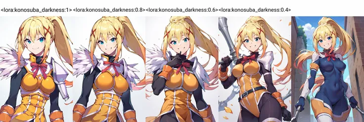 score_9, score_8_up, score_7_up, score_6_up, source anime, BREAK
<lora:konosuba_darkness:1> lalatinapnxl, darkness \(konosuba\), ponytail, solo, bodysuit, armor, looking at viewer, smile