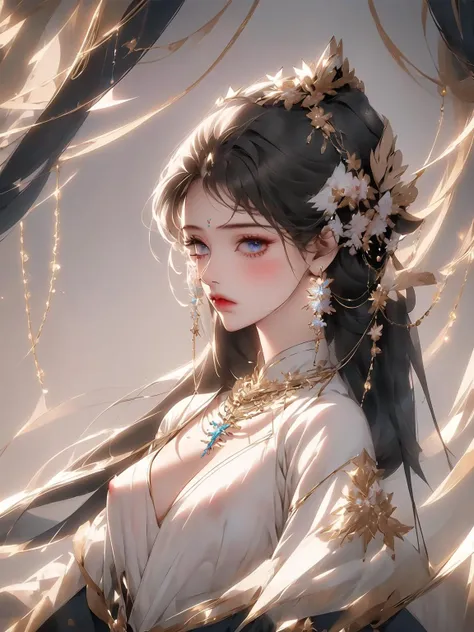 1girl, blush, breasts, brown_eyes, earrings, jewelry, lips, long_hair, looking_at_viewer, necklace, nipples:1.4, realistic, solo_focus,masterpiece, (masterpiece, top quality, best quality, official art, beautiful and aesthetic:1.2),(1girl),extreme detailed,(fractal art:1.3),colorful,highest detailed,see-through:1.2, nsfw ,<lora:yuantu:1>