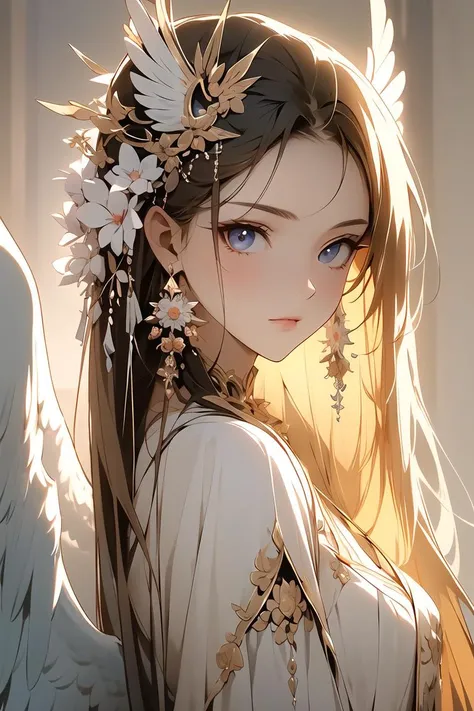 fabulously beautiful Angel warrior, luminous wings, cute, 8k, ((masterpiece)), (best quality), (detailed), Beautiful, big, lovely eyes, Beautiful, goddess,
