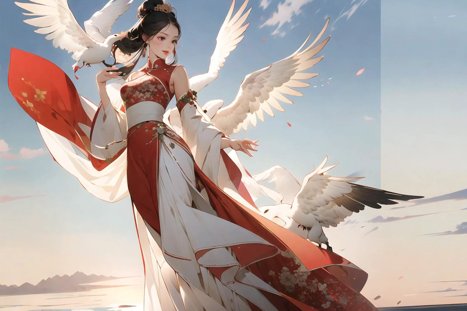 masterpiece,(masterpiece, top quality, best quality),Chinese clothing,outdoors,full body,