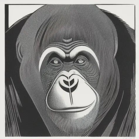 an orangutan by sjm_woodblock <lora:sjm_woodblock:1.0>