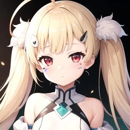 ((masterpiece)),(best quality),official art,extremely detailed CG,unity 8k wallpaper,ultra detailed,1girl,solo,upper body,(portrait:1.2),ahoge,blonde_hair,detached_sleeves,twintails,white_thighhighs,facial_mark,electricity,looking_at_viewer,red_eyes,hair_ornament,small_breasts,covered_navel,long_sleeves,very_long_hair,puffy_long_sleeves,bangs,white_dress,bare_shoulders,blush,puffy_sleeves,sleeveless_dress,hairclip,<lora:Eldridge(azur)>,