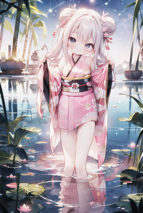 ((solo )), long silver hair, double bun, ((undressing pink kimono)), (head tilt), (bare thigh),
lotus flowers, starry sky, ((wading)), bare shoulders, implied panty shot, panty shot,
<lora:_Detail Tweaker LoRA (细节调整LoRA):0.5> <lora:_hairdetailer:0.5> <lora:add_brightness:0.5> <lora:aki:0.5> <lora:Holding Twintails pose:1.2> hands holding hair, <lora:cozy anime_20230630155224:0.3>