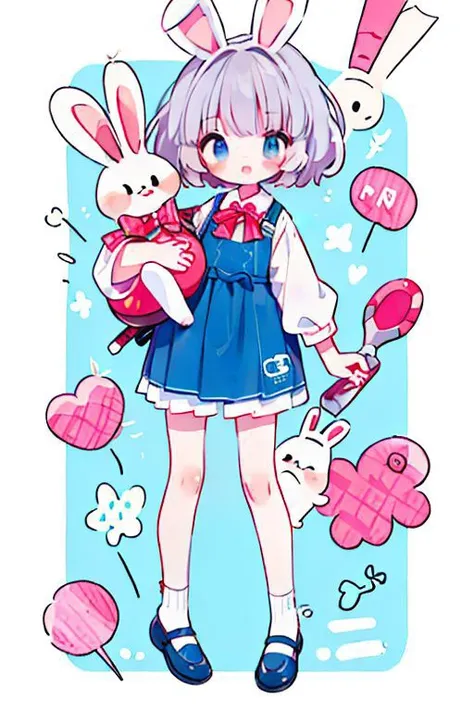 1girl, red bow, rabbit ears, blue eyes, short hair , solo