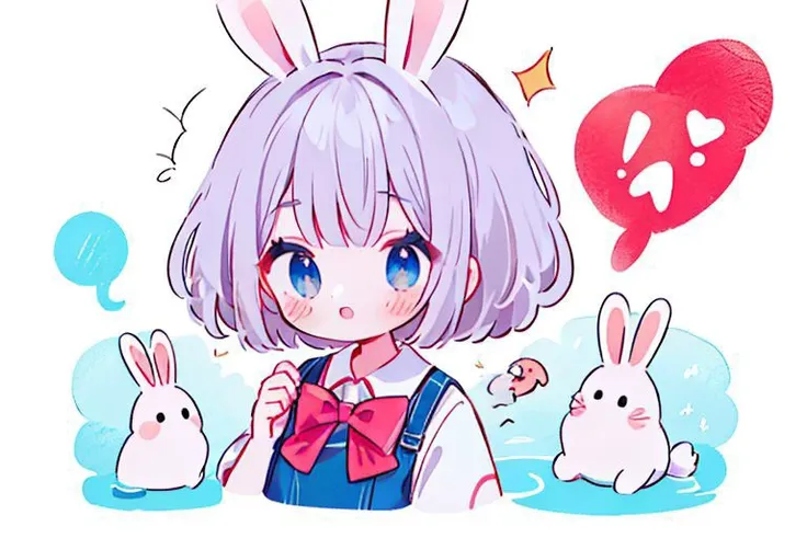 1girl, red bow, rabbit ears, blue eyes, short hair , solo