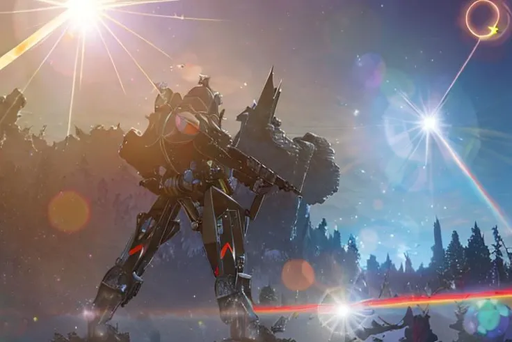 Tower of fantasy Unreal Engine,cinematic shot,best quality, masterpiece, realistic,,science_fiction,sci-fi,glowing_eyes, (explosion sparks:1.5), (Lens Flare:2),(lightsaber:0.8),volume fog,mecha_robot,debris,many soldiers fight,ufo, relic,snow mountain  .underwater,physically-based rendering,cinematic shot,best quality, [insect :robot2] ,robot_mecha,scenery,shimmering coral,battlefield,debris,alien craft,lazers, 16k