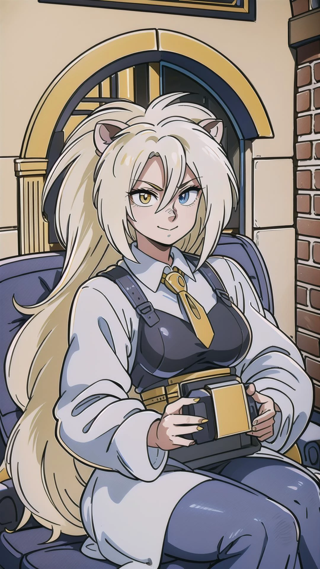 <lora:pumasisters:0.7> ,1girl, pumasisters, big hair, blonde hair, lion ears, long hair, smirk, (left eye blue, right eye yellow, heterochromia), <lora:Heterochromia-LoRA:0.5> <lora:add_detail:0.4> <lora:hairdetailer:0.4> BREAK,
sitting, chair, on couch, <lora:GoodHands-beta2:0.8>, masterpiece, best quality, hyperrealistic, extremely detailed, highly quality, 4k, sharp focus, professional photograph, sharp focus, award winning, cinematic lighting, octane render, unreal engine, volumetrics dtx, Wallpaper,