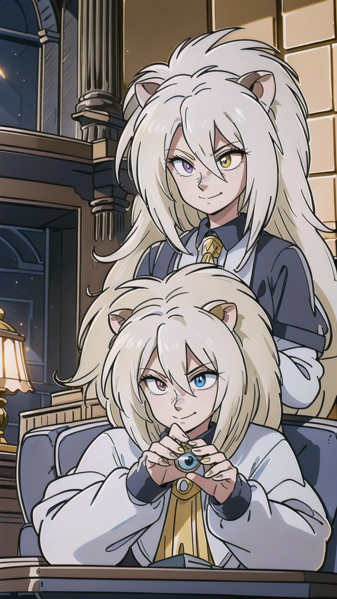 <lora:pumasisters:0.7> ,1girl, pumasisters, big hair, blonde hair, lion ears, long hair, smirk, (left eye blue, right eye yellow, heterochromia), <lora:Heterochromia-LoRA:0.5> <lora:add_detail:0.4> <lora:hairdetailer:0.4> BREAK,
sitting, chair, on couch, <lora:GoodHands-beta2:0.8>, masterpiece, best quality, hyperrealistic, extremely detailed, highly quality, 4k, sharp focus, professional photograph, sharp focus, award winning, cinematic lighting, octane render, unreal engine, volumetrics dtx, Wallpaper,