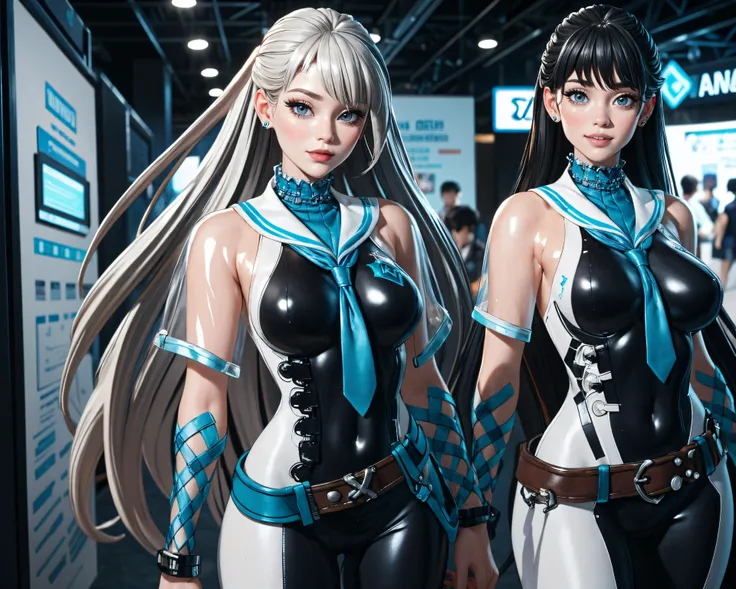 16k, ultra-high quality, highres, intricate, highly detailed, hyper realistic, hypermaximalist, a happy embedding:Tower13\Tower13_Weirdo is wearing a lemon0031, white bodysuit, black bodysuit, belt, neon trim, blue necktie surrounded by anime characters in an exhibition hall during an anime expo, embedding:Positive\epiCPhoto, <lora:Fashion\lemon0031-Stellar Blade Eve Costume 2_v1.safetensors:0.8>, <lora:Utilities\detail_slider_v4.safetensors:0.6>, Creative Composition, Dynamic Angle, <lora:Utilities\lora_perfecteyes_v1_from_v1_160.safetensors:0.8>,