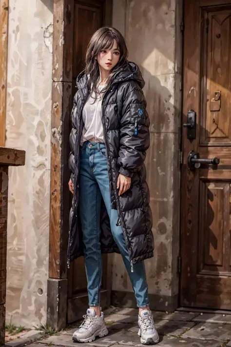 best quality,masterpiece,highres,original,extremely detailed wallpaper,perfect lighting,extremely detailed CG,<lora:add_detail:0.3>,perfect_photography.txt,
<lora:oversized_puffer_jacket:0.6>,oversized_puffer_jacket,