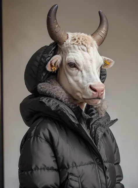 upper body, ( portrait,close up:1.3), focus, blur, (black roundeyes:1.4), posing, hand on chest, bovine, horns
, realistic, (cow wearing a whiteoutfit:1.2),
dazzling, satin, adorned with elaborate sequin and rhinestone embellishments, shimmering gold, high and open-collar design, stones,embellishments, gold chain,
werenaimal,
(wearing black oversized_puffer_jacket:1.3)
<lora:IvoryGoldAIv2:0.3>IvoryGoldAI
street,
abstract, (best quality:1.3), ((masterpiece)), ((realistic)) , ,ankymoore, absurdres, intricate details, bloom, backlighting,, dramatic lighting
film grain, 85mm, focus,
<lora:ankymoore:0.0> <lora:add_detail:0.25>
<lora:lightV1:0.5> <lora:GPTS3 animals_258424:0.2> <lora:AnimalClothes:0.3>
<lora:anmen:0.6> <lora:7_wereanimal_1v5_768_0001BD5e_NR128NA128off:0.2> <lora:lit:0.6> <lora:oversized_puffer_jacket:0.46>
