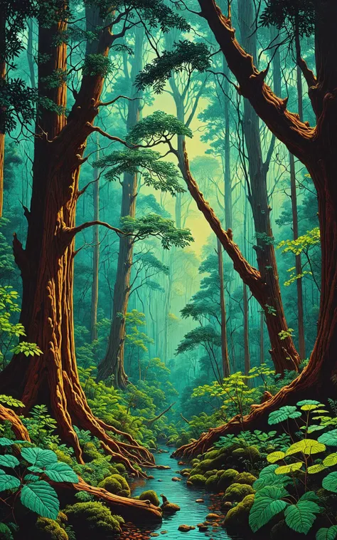 Georgia O'Keeffe,David Hockney,unsettling redwood forest,night canopy looming,dreamlike,haunted,crystalized,destroyer of worlds,silicon,solar,Frazetta,Octane Render,1970s,dreamlike imagery,highly detailed<lora:DD-pnte-neg-v1:-1.8><lora:MJ52:0.8>,ziprealism:0.9<lora:InkArtXL_1.2:0.8>,ZIP2D BREAK