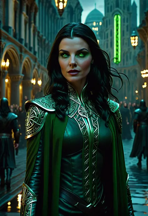 cinematic photo D&D style portrait, fantasy, digital art, In the heart of a bustling city, a sleek and modern woman with long black hair and bright green eyes gazes out at the skyline. large-scale installations, dark and atmospheric imagery, minimalistic, detailed face, 35mm photograph, film, bokeh, professional, 4k, highly detailed, cinematic film still D&D style portrait, fantasy, digital art, In the heart of a bustling city, a sleek and modern woman with long black hair and bright green eyes gazes out at the skyline. large-scale installations, dark and atmospheric imagery, minimalistic, detailed face, shallow depth of field, vignette, highly detailed, high budget Hollywood film, cinemascope, moody, epic, gorgeous, 
