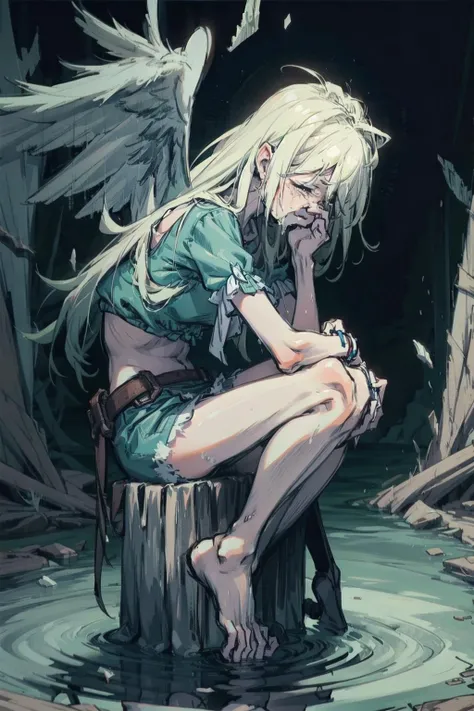 a woman is crying by a river <lora:derek_hess_style:1> derek hess style