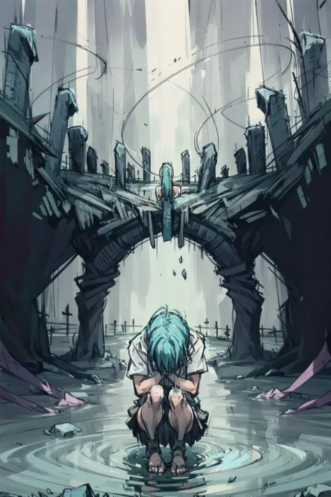 a woman is crying by a river <lora:derek_hess_style:1> derek hess style