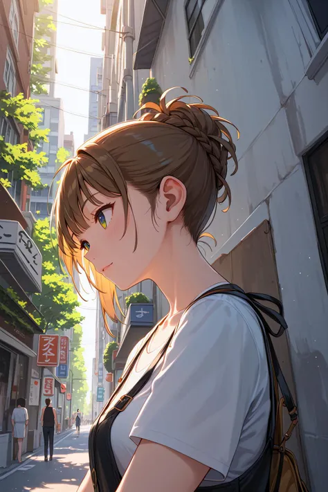 score_9,best quality,
1girl,upper body,eyes,casual,street,nature,backlit,from below