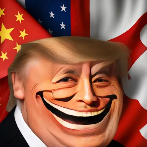 RAW photo,three-quarter,tr0ll face,wearing suit,<lora:daxiao:1>,8k uhd,dslr,soft lighting,high quality,film grain,Fujifilm XT3,simple background,((Donald John Trump)),((Chinese flag in the background)),