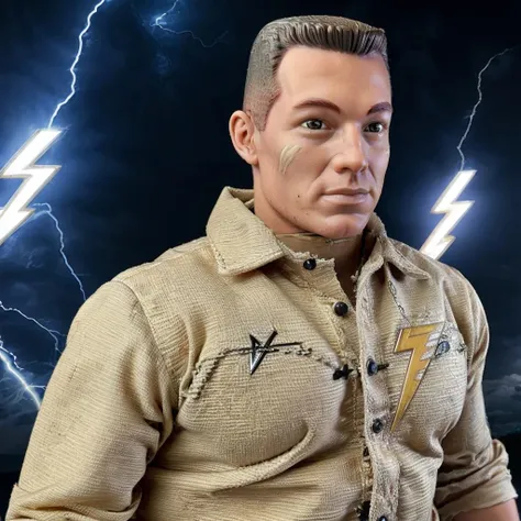 <lora:Buzz-10:1> Buzz as a superhero, lightning bolt logo on his chest, holding a lightning bolt