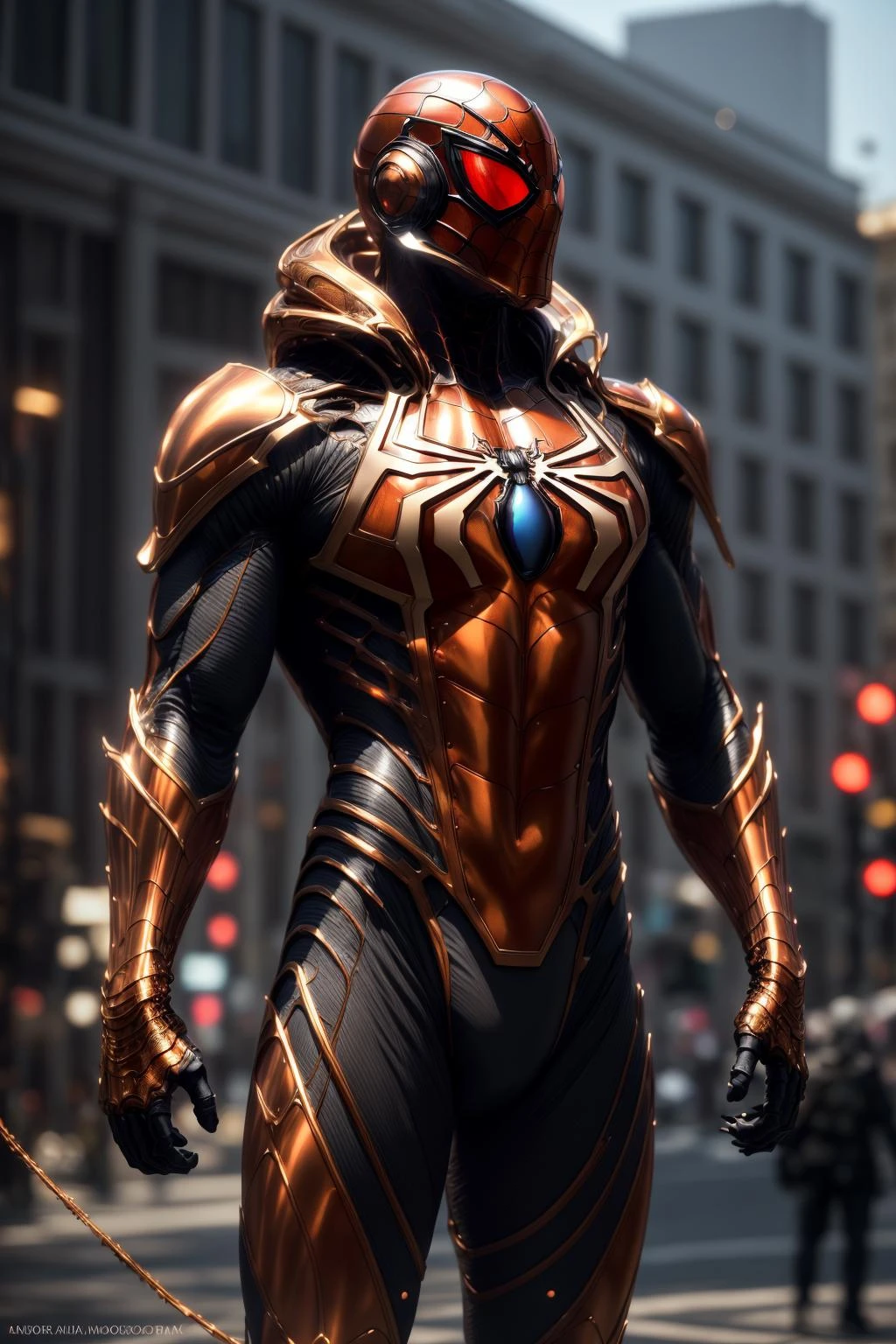 <lora:armored_spiderverse_v1:0.8>
masterpiece, best quality, intricate details, highly detailed raw photography, photorealism, photorealistic, soft focus, volumetric lighting, volumetric shadows, cinematic light, large-scale, 8k-perfect-arnold
1boy, armspiderverse, ((__color__ armored bodysuit)), glowing eyes, helmet, looking at viewer, male focus, spider web print, (__HaDeS/person/poses__) <lora:more_details:0.6>
((__subject-scifi__ background__)) <lora:epi_noiseoffset2:0.7>
