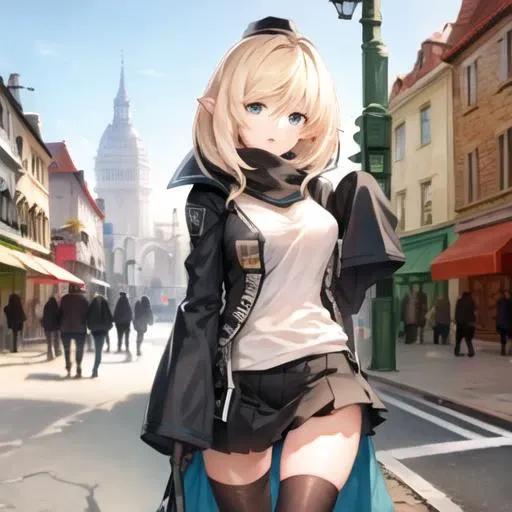best quality, masterpiece, 1 girl, solo, perfect lighting, 1girl, MODELSHOOT, amazing, <lora:Durin:0.86>, Durin, (street landscape)