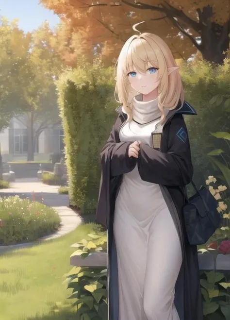 masterpiece, best quality, highres,  1girl,garden background, durin , <lyco:durin_v2:0.8>, long dress, long sleeves cotton sweater