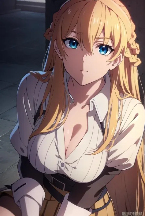 sumucheng, <lora:sumuchengtest:1>,
su mucheng, long hair, blonde hair, blue eyes, hair between eyes, braids, hair braid,
BREAK googles, googles on head, gloves, cleavage, shirt, juliet sleeves, corset, skirt, brown skirt, white shirt,
BREAK looking at viewer,
BREAK outdoors,
BREAK <lora:GoodHands-vanilla:1>, (masterpiece:1.2), best quality, high resolution, unity 8k wallpaper, (illustration:0.8), (beautiful detailed eyes:1.6), extremely detailed face, perfect lighting, extremely detailed CG, (perfect hands, perfect anatomy),