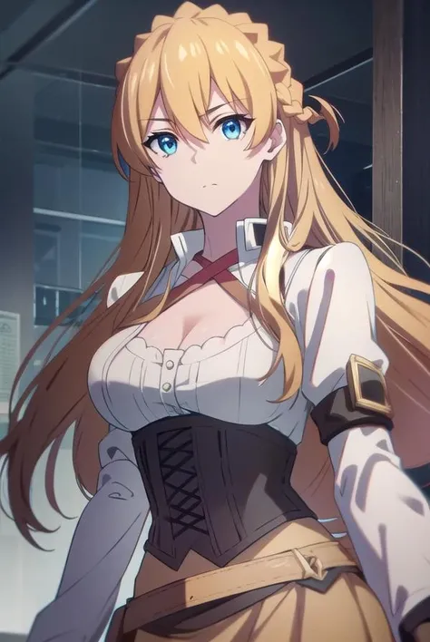 sumucheng, <lora:sumuchengtest:1>,
su mucheng, long hair, blonde hair, blue eyes, hair between eyes, braids, hair braid,
BREAK googles, googles on head, gloves, cleavage, shirt, juliet sleeves, corset, skirt, brown skirt, white shirt,
BREAK looking at viewer,
BREAK outdoors,
BREAK <lora:GoodHands-vanilla:1>, (masterpiece:1.2), best quality, high resolution, unity 8k wallpaper, (illustration:0.8), (beautiful detailed eyes:1.6), extremely detailed face, perfect lighting, extremely detailed CG, (perfect hands, perfect anatomy),