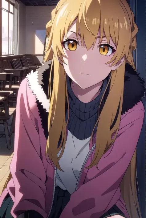 sumucheng, <lora:sumuchengtest:1>,
su mucheng, long hair, blonde hair, (yellow eyes:1.5), braids, hair braid,
BREAK sweater, jacket, fur trim, fur-trimmed jacket, pink jacket, pantyhose, skirt, white sweater, white skirt,
BREAK looking at viewer,
BREAK outdoors,
BREAK <lora:GoodHands-vanilla:1>, (masterpiece:1.2), best quality, high resolution, unity 8k wallpaper, (illustration:0.8), (beautiful detailed eyes:1.6), extremely detailed face, perfect lighting, extremely detailed CG, (perfect hands, perfect anatomy),