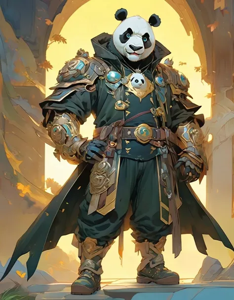 recycled art of a Rule of Thirds, (anthro humanoid giant panda furry male:1.2) , 🙃, he is dressed in Dragonpunk fashion style hiking gears, jacket, pants, hiking boots, hiking gloves, hiking backpack, Casting magic pose, he has a Pins, Sharp and in focus, by artgerm, greg rutkowski and alphonse mucha, intricate detailed face, skin pores