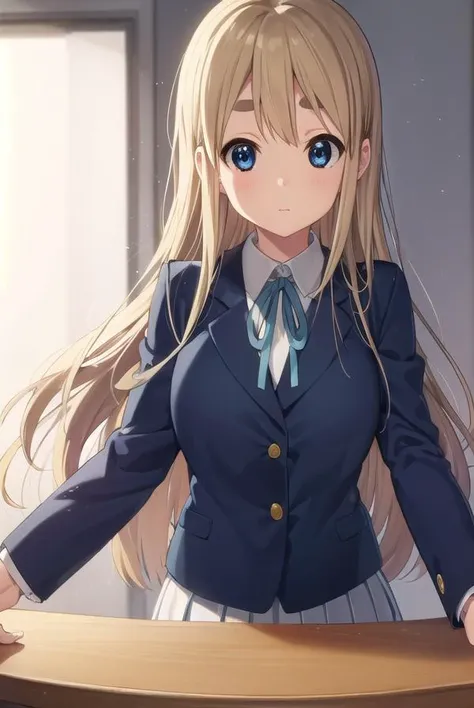 tsumugikotobuki, <lora:tsumugi kotobuki s2-lora-nochekaiser:1>, 
tsumugi kotobuki, long hair, blue eyes, blonde hair, thick eyebrows,
BREAK sakuragaoka high school uniform, school uniform, uniform, blazer, shirt, white shirt, collared shirt, skirt, pleated skirt,
BREAK indoors, classroom,
BREAK looking at viewer, (cowboy shot:1.5),
BREAK <lyco:GoodHands-beta2:1>, (masterpiece:1.2), best quality, high resolution, unity 8k wallpaper, (illustration:0.8), (beautiful detailed eyes:1.6), extremely detailed face, perfect lighting, extremely detailed CG, (perfect hands, perfect anatomy),