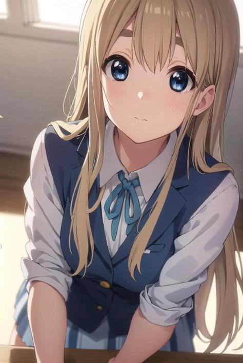 tsumugikotobuki, <lora:tsumugi kotobuki s2-lora-nochekaiser:1>, 
tsumugi kotobuki, long hair, blue eyes, blonde hair, thick eyebrows,
BREAK sakuragaoka high school uniform, school uniform, uniform, blazer, shirt, white shirt, collared shirt, skirt, pleated skirt,
BREAK indoors, classroom,
BREAK looking at viewer, (cowboy shot:1.5),
BREAK <lyco:GoodHands-beta2:1>, (masterpiece:1.2), best quality, high resolution, unity 8k wallpaper, (illustration:0.8), (beautiful detailed eyes:1.6), extremely detailed face, perfect lighting, extremely detailed CG, (perfect hands, perfect anatomy),