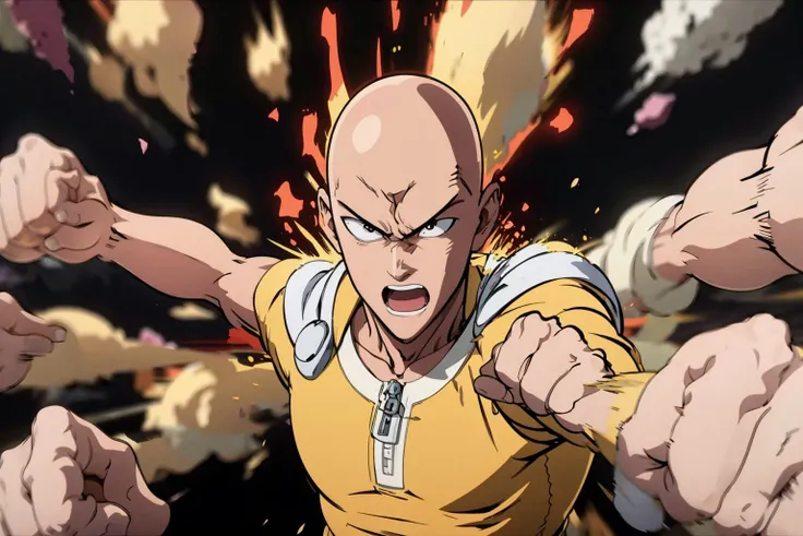 saitama, <lora:Saitama:0.75>, <lora:RapidPunches:0.8>, rapidpunches:1.3, a man is punching rapidly, best quality