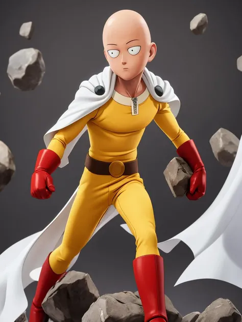 <lora:Saitama-10:0.8> saitama, anime, one punch, one-punch man , 1boy, bald, white cape, red gloves, belt, full body, punching rock,
masterpiece, best quality, intricate detail, intricate background detail, high poly