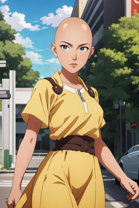 (masterpiece, best quality), intricate details,
1girl, <lora:Saitama:0.8> saitama, anime, one punch, bald, medium breasts, yellow skirt,