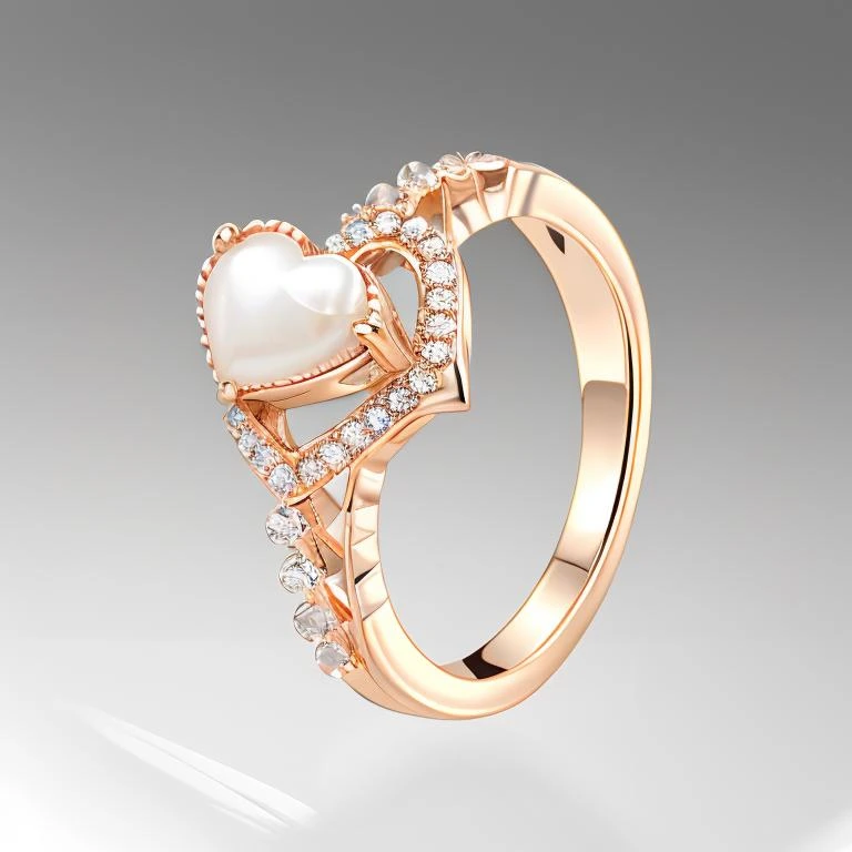 ajd,ring,pearl ring,diamond trimmed ring,heart shaped ring,white background,simple background,no humans,<lora:ringv1:1>,