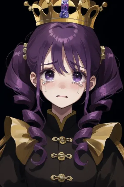 master piece, high quality,twin drills, purple hair, crown, crying with eyes open,gongbihua,
