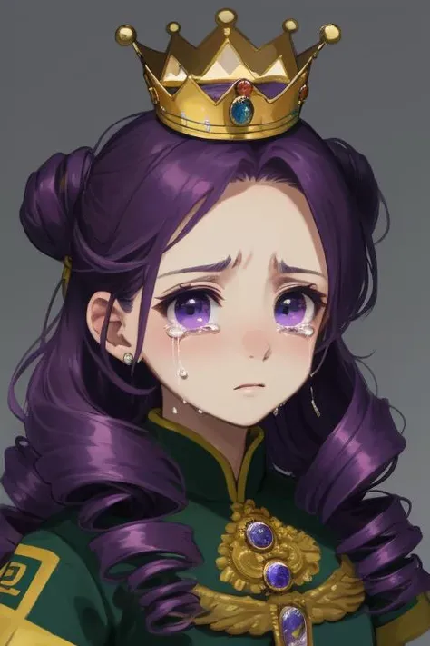 master piece, high quality,twin drills, purple hair, crown, crying with eyes open,gongbihua