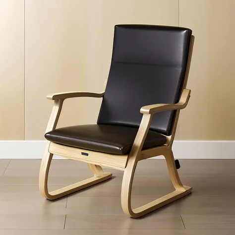 artek,Form-bent solid birch lamella,Solid birch and birch plywood,Fabric upholstery with steel springs and PU foam and polyester padding,Leather upholstery with steel springs and PU foam and polyester padding,a yellow chair with a wooden frame and arm rest and a yellow cushion on the back of the chair,<lora:artek_5400_lora:0.8>,