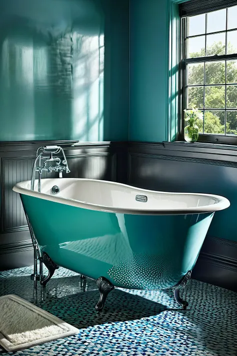 "Vintage Bath Elegance: Create a vintage ambiance in a classic bathtub setting, featuring a tasteful, retro-inspired swimsuit",