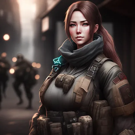 photo Miltary Simulation Female soldier stadning in wartorn location (milsimWaifu style:1) <lora:djzmilsimWaifu:0.8)