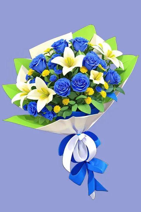 flower, no humans, blue background, holding flower, blue flower, white flower, bouquet <lora:flower_20230708130319:0.85>