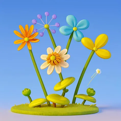 no humans, flower, gradient background, gradient, tongue, tongue out, dandelion, blue background,eye,smile, <lora:flower_20230708130319:0.8>