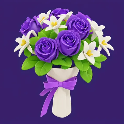no humans, flower, simple background, white flower,  still life, simple  background,  bouquet, purple background, ribbon,  <lora:flower_20230708130319:0.8>