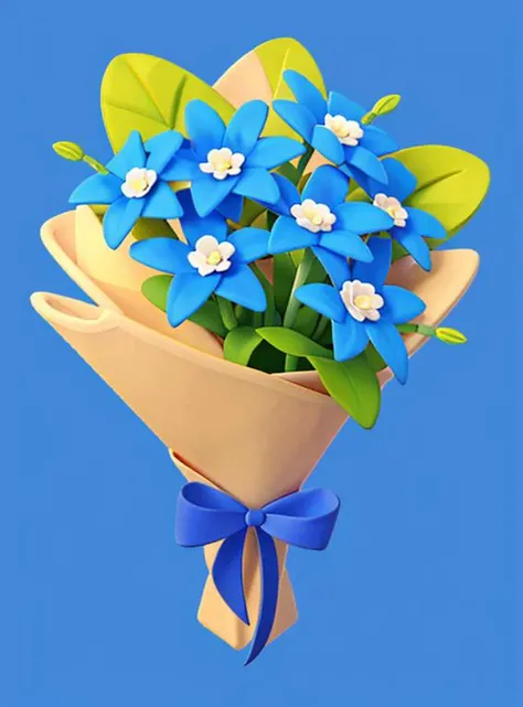 flower, no humans, simple background, blue background, holding flower, blue flower, white flower, bouquet <lora:flower_20230708130319:0.85>