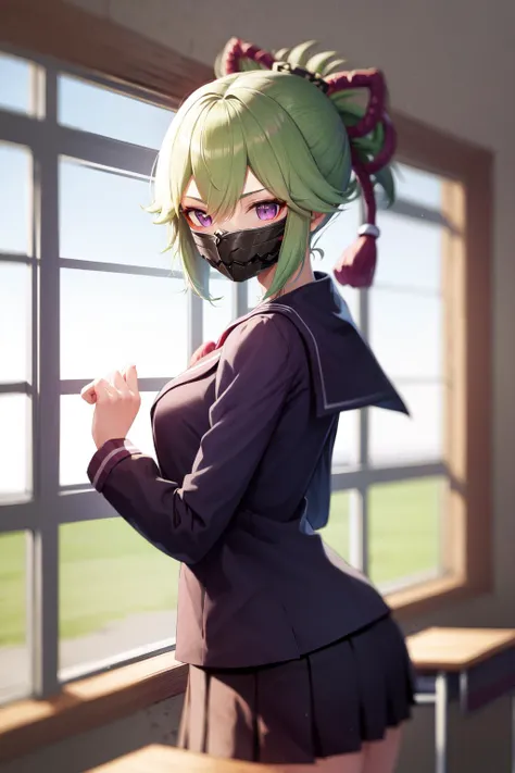 masterpiece, best quality, highres, 1girl kuki shinobu, mask, serafuku, school uniform, classroom <lora:kuki_shinobu:1>