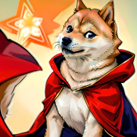 mntydge, doge, closeup, realistic shiba inu standing on hind legs with red flowingcape, perfect eyes, fujifilm X3, film grain, analog style, HD <lora:mintyDogesDogeStyle_v1:1>