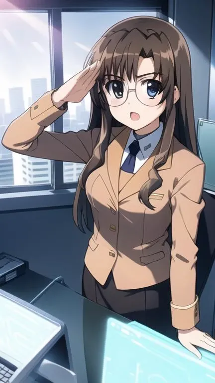 shario finieno, 1girl,
standing, (salute:1.4),
office, window, cityscape,
<lora:nanoha-strikers-shario-finieno:0.7>